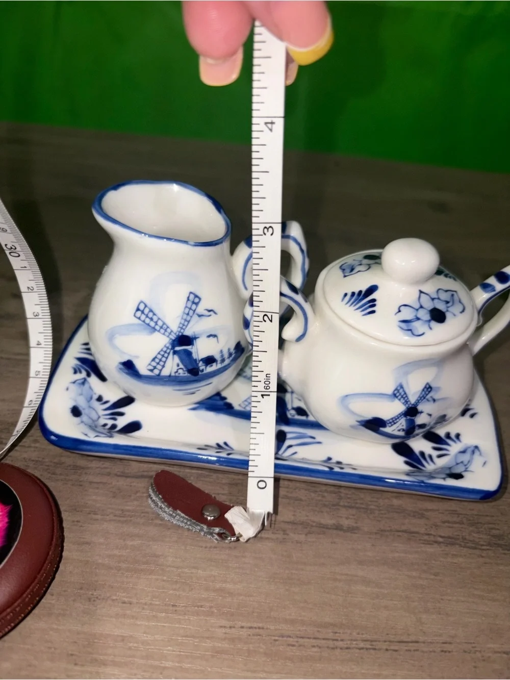 🆕💜 Hand Painted Delft Blue Mini Creamer Sugar Bowl Tray Holland Collectible